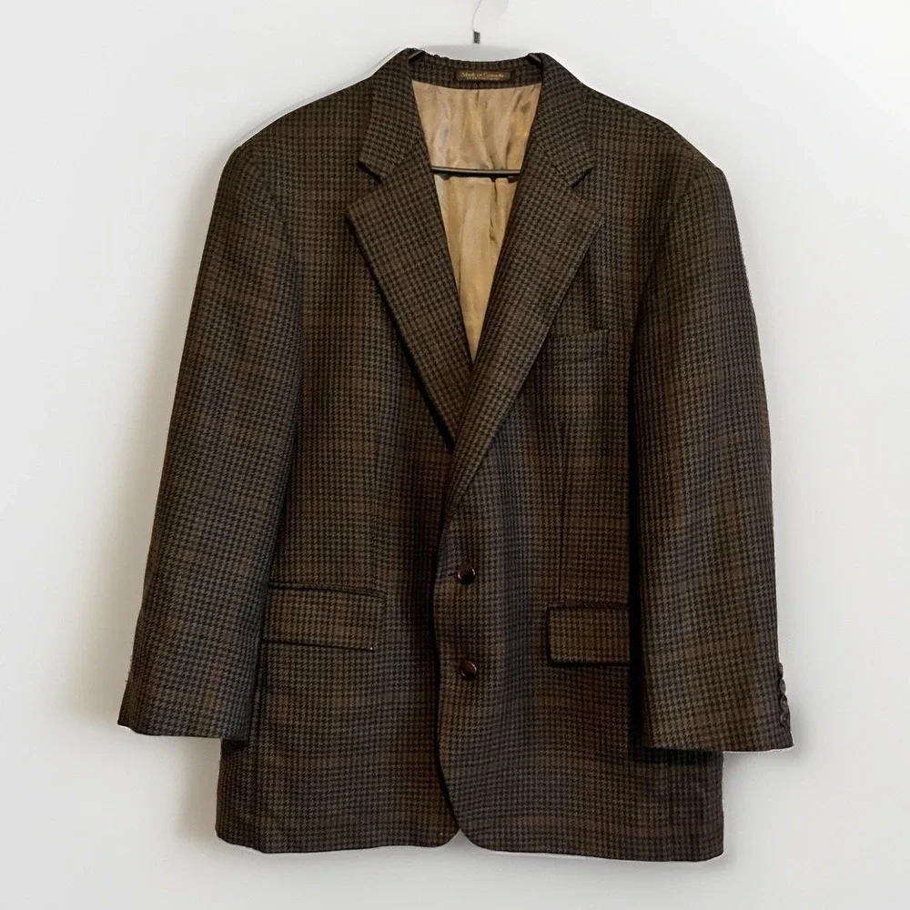 Chaps Ralph Lauren Blazer Mens 44 Brown Wool Check Sport Coat Lined Made Canada